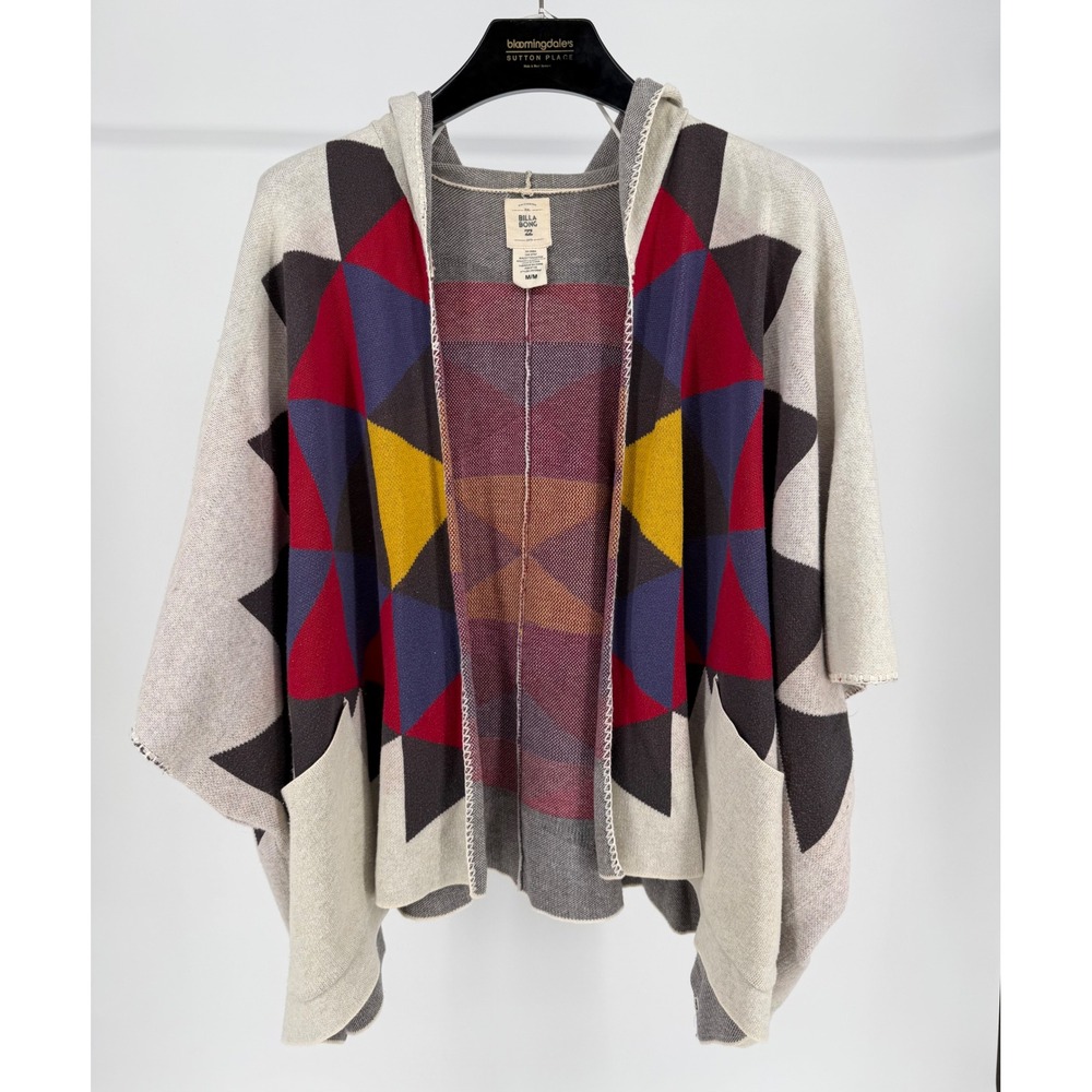 Billabong Hooded Poncho Cardigan Geometric Aztec Knit Wrap Oatmeal JV01DENC M/L - Picture 2 of 8